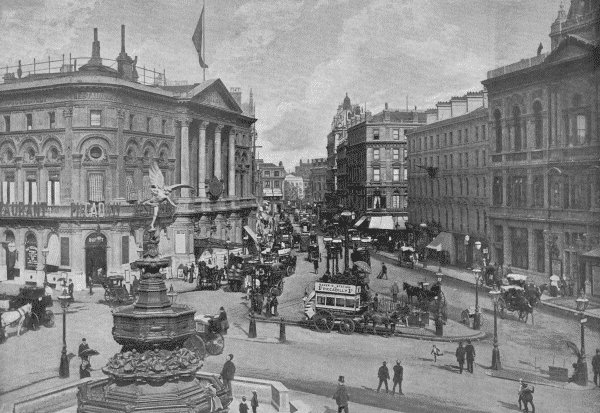 Piccadilly Circus em 1896. Foto: Domínio Público