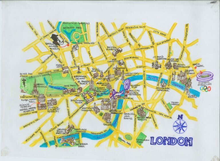 Mapa de atrações em Londres