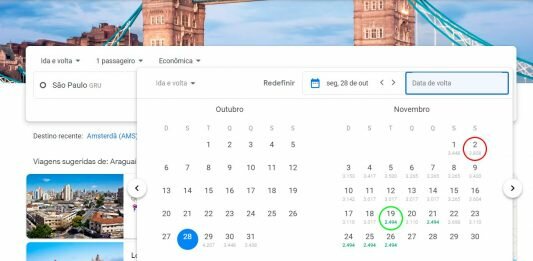 Diferença de preços no Google Flights